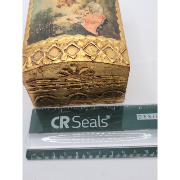 Florentia Jewelry Trinket Box - Italy - Wood Decoupage - Camel Back Top - Picture 8 of 9